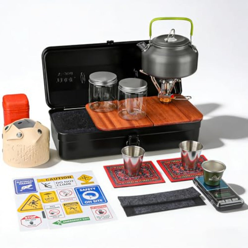 Portable Metal Tea Set - Travel Kit - Camping & Home Use
