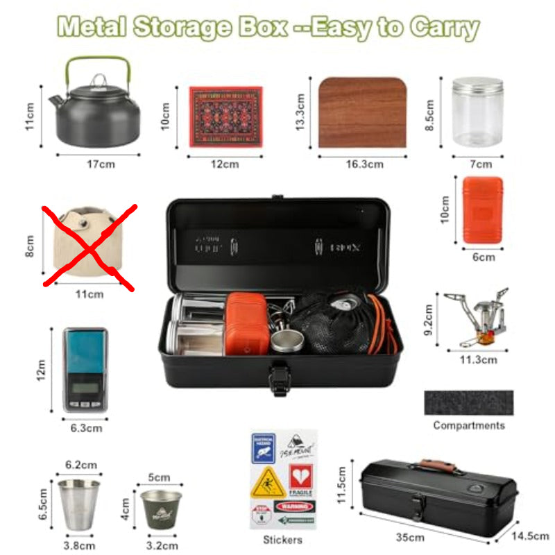Portable Metal Tea Set - Travel Kit - Camping & Home Use
