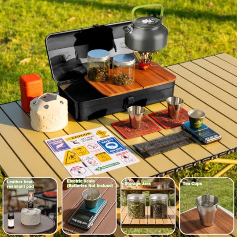 Portable Metal Tea Set - Travel Kit - Camping & Home Use