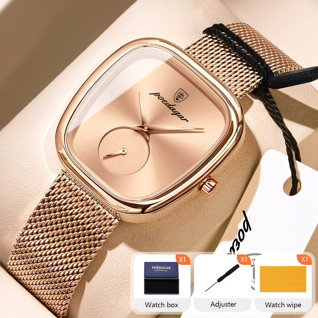 POEDAGAR Elegant Rose Square Watch
