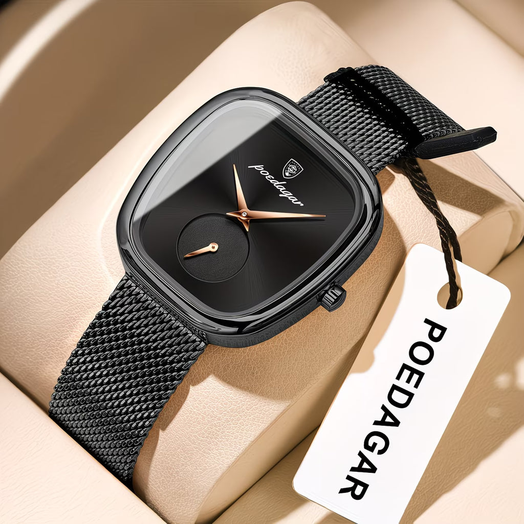 POEDAGAR Elegant Rose Square Watch