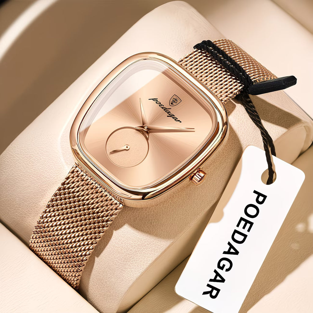 POEDAGAR Elegant Rose Square Watch