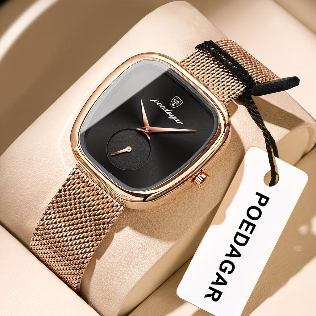 POEDAGAR Elegant Rose Square Watch