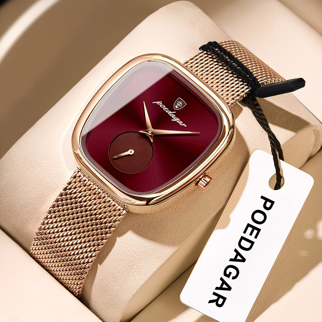 POEDAGAR Elegant Rose Square Watch