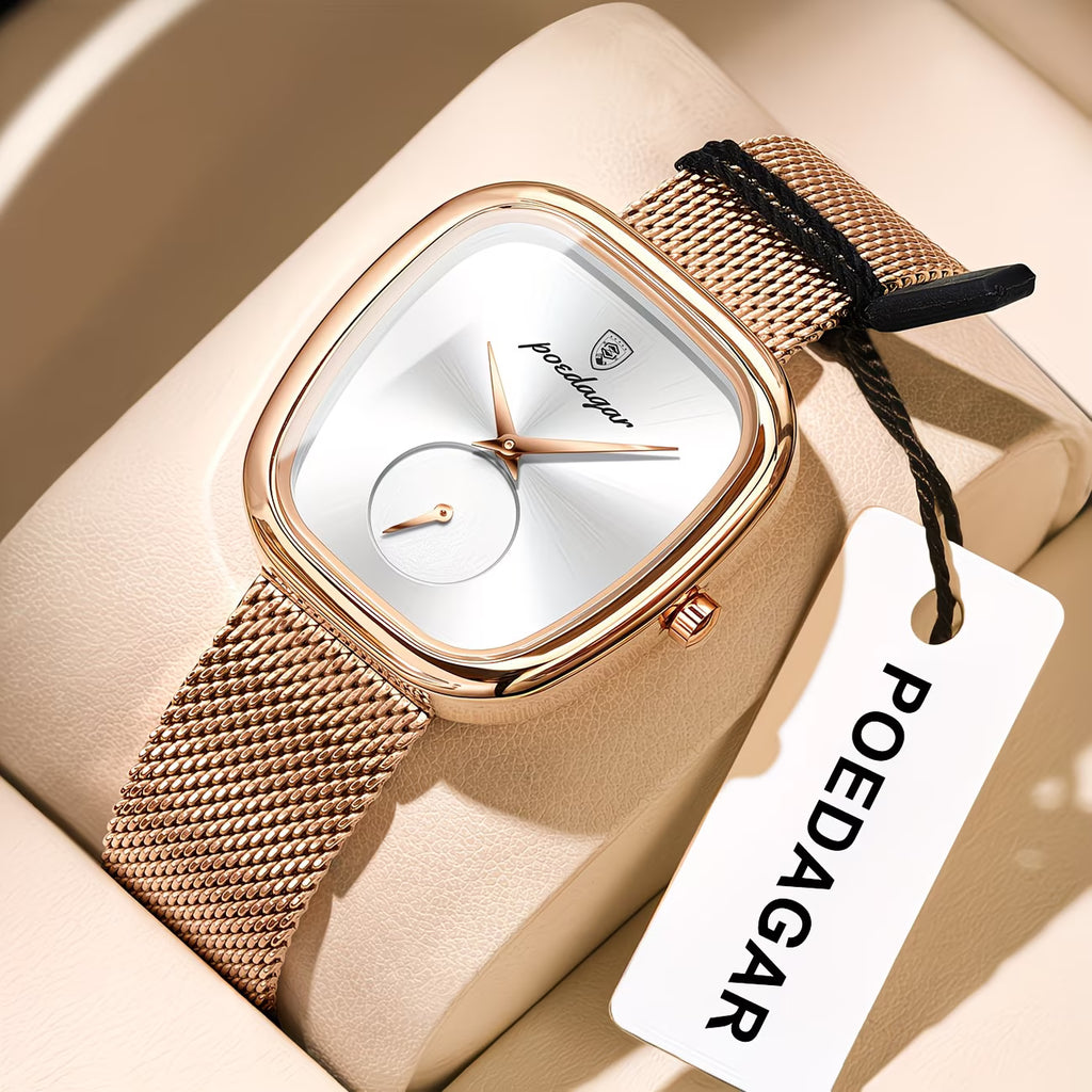POEDAGAR Elegant Rose Square Watch